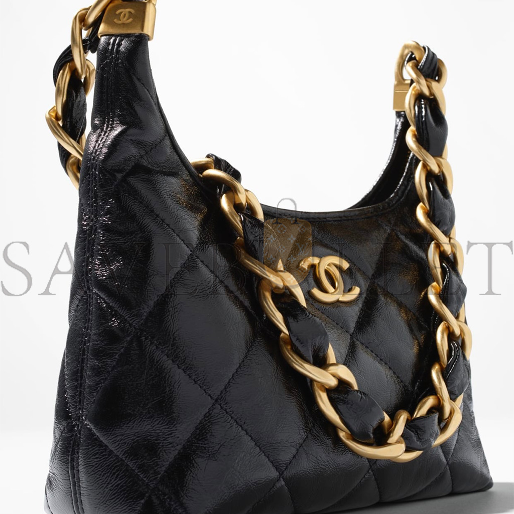 Ch*el master small hobo bagshiny lambskin goldtone metallic black as4922 (22.5*19.5*8.5cm)